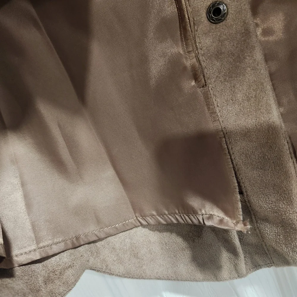 Blue Rain Faux Suede‎ Skirt Small Brown A-Line Scalloped Hem Button Front
